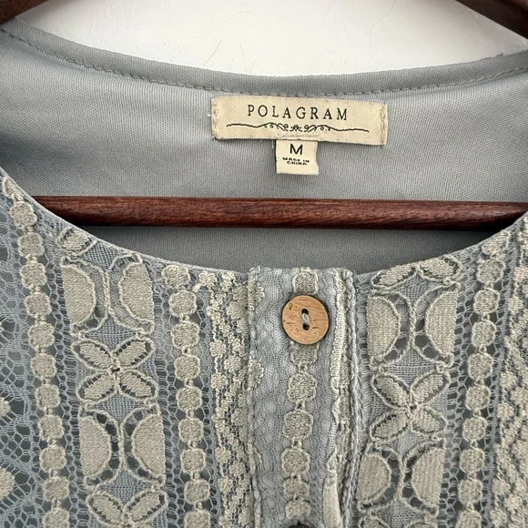 Lace Button-Front Midi Dress in Blue Grey | Polagram Dress size Medium - Picture 5 of 7